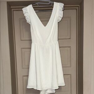 SHEIN White Ruffle Sleeve V-Neck Dress